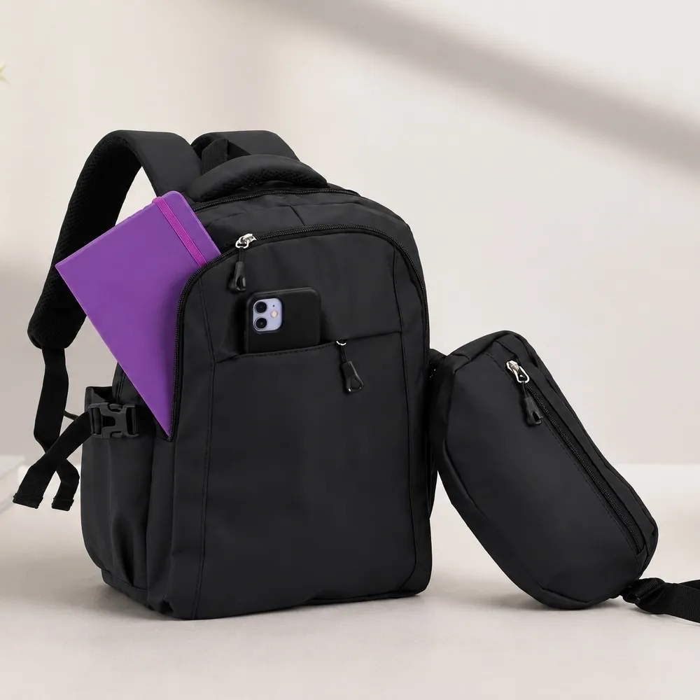 Conjunto Mochila e Pochete Couro Sintético