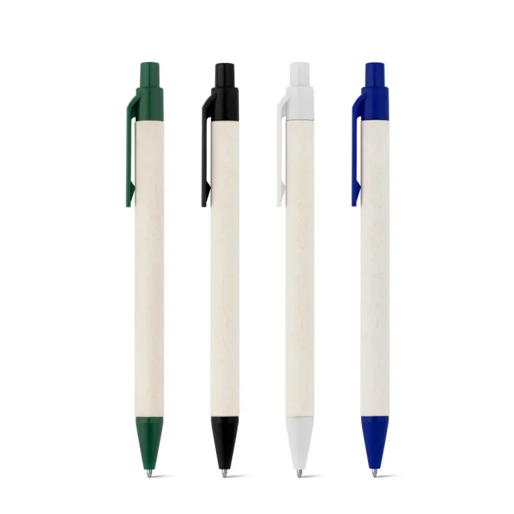 MILINK. Caneta esferográfica produzida através de pacotes de leite reciclado com escrita em azul