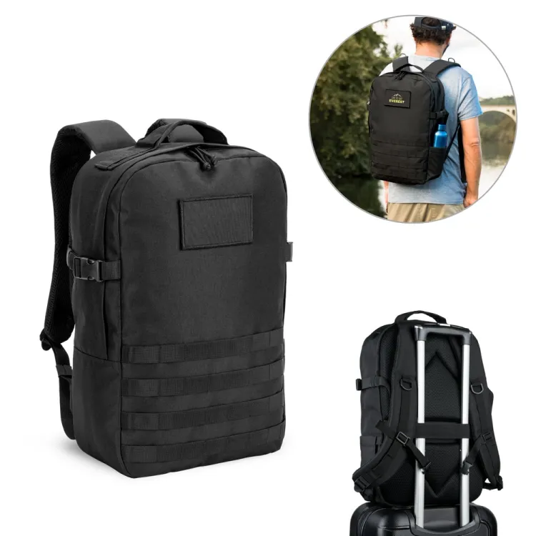 EDINBURGH BPACK. Mochila estilo militar em poliéster reciclado 600D de alta densidade, com bolso para notebook (17