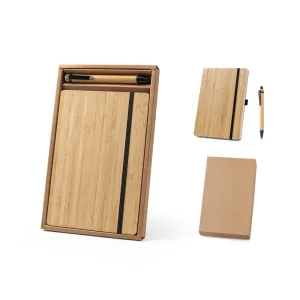 GAIMAN. Conjunto de caderno A5 em bambu com 192 páginas pautadas e esferográfica em bambu