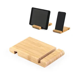 HABER. Suporte para celular em bambu com duas canaletas de tamanhos diferentes