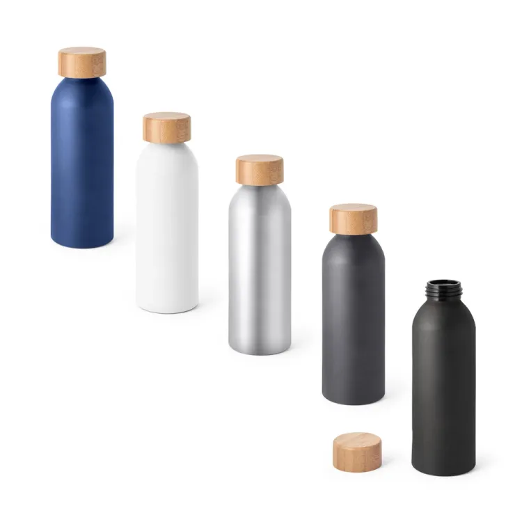 QUETA. Squeeze em alumínio com acabamento mate e tampa em bambu 550 mL