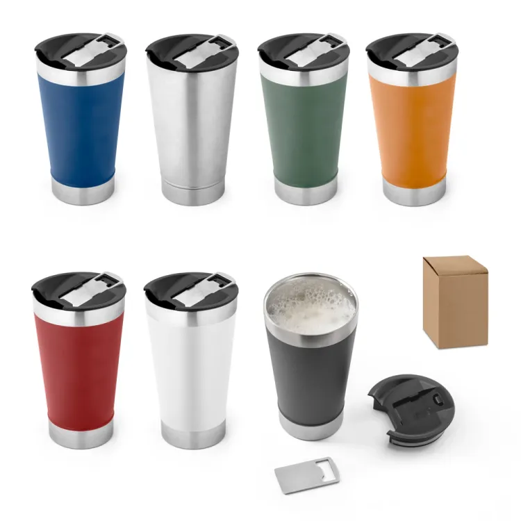 HALPERT LID. Copo de viagem em aço inox térmico, com parede dupla isolada a vácuo 630 mL