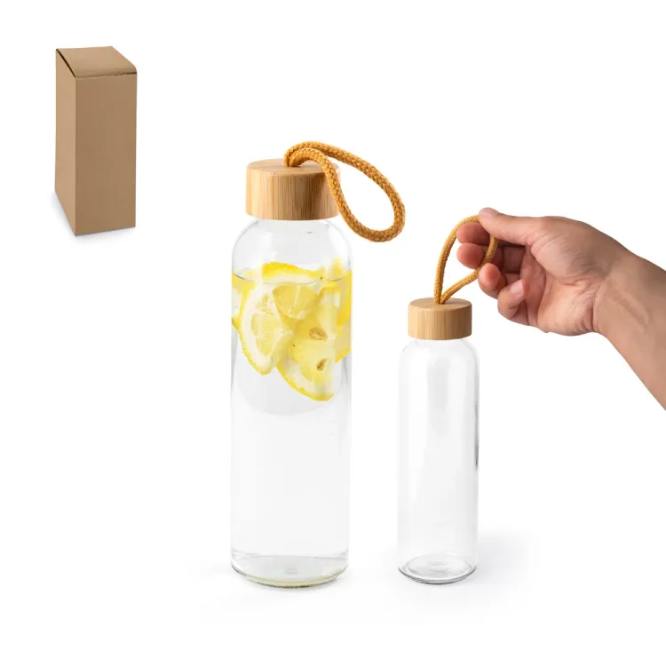 SOLER BAMBU. Squeeze para sublimação em vidro, com tampa em bambu 500 mL