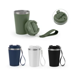 SPITZ. Copo de viagem em aço inoxidável 90% reciclado com parede dupla e acabamento em mate 460 mL