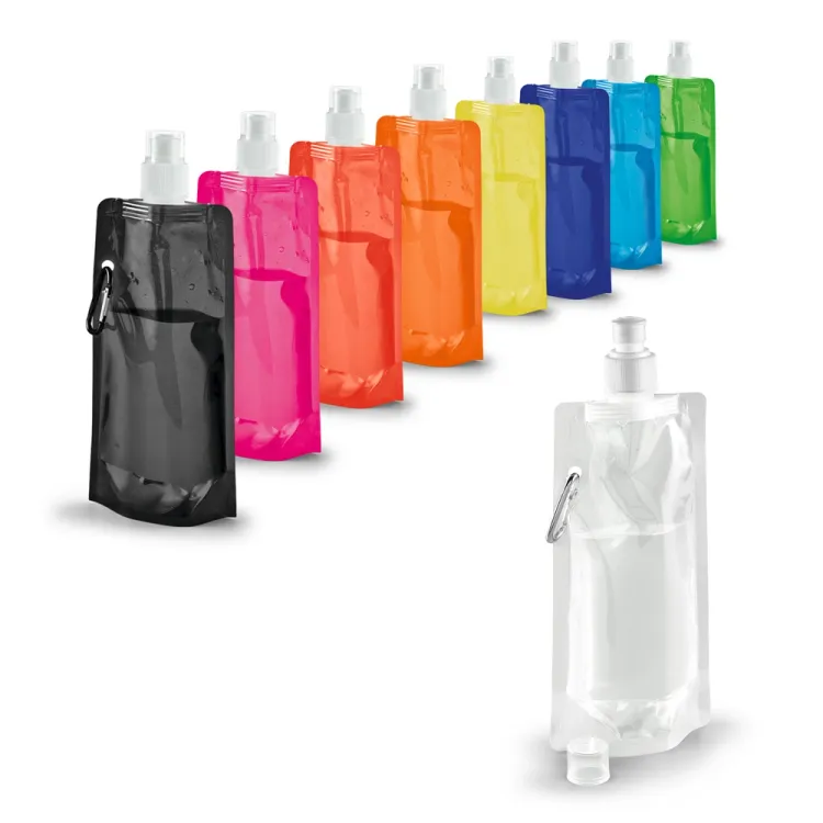KWILL. Squeeze dobrável em PE com sistema "push-pull" e acabamento translúcido (460 mL)