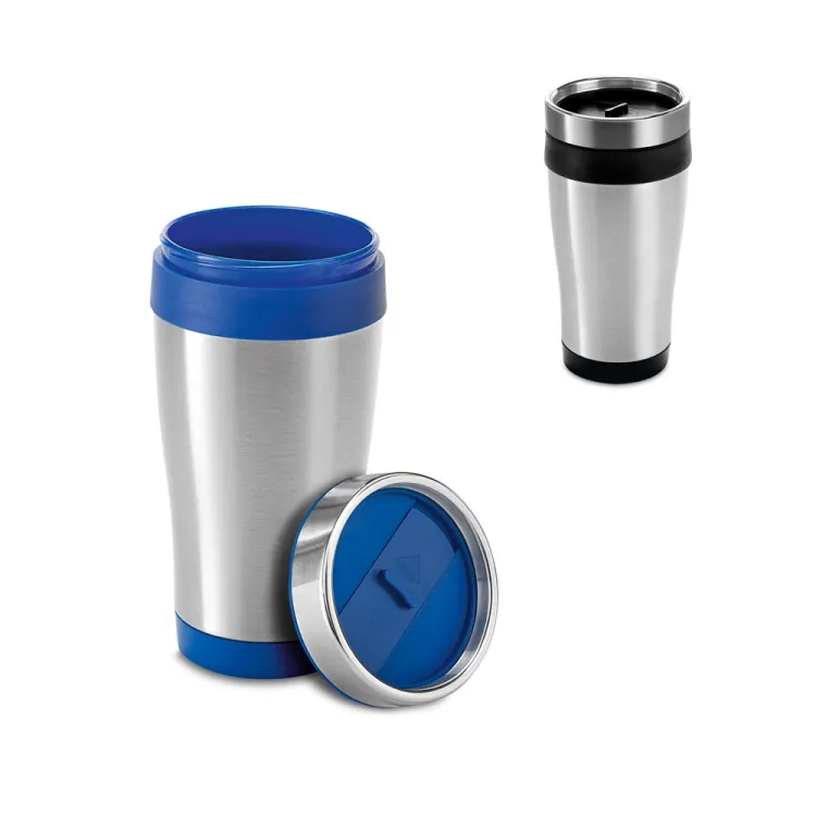 BATUM. Copo de viagem em aço inox e PP, térmico com parede dupla isolada a ar 420 mL
