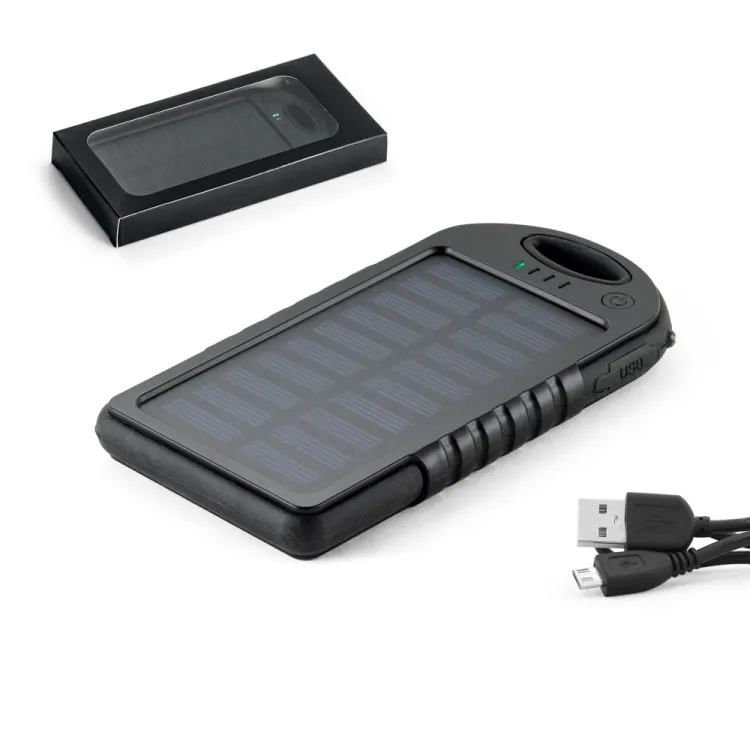 DAY. Bateria portátil solar em ABS com painel solar, LED e capacidade de 2 000 mAh