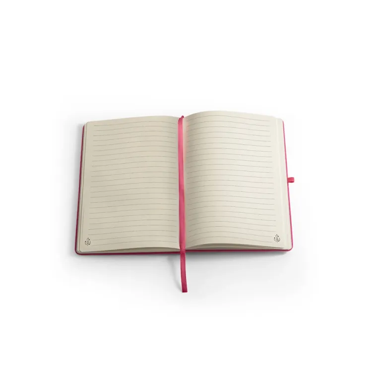 ANNE. Caderno A5 de capa dura em poliéster 100% reciclado (100% rPET) com cantos redondos e folhas pautadas