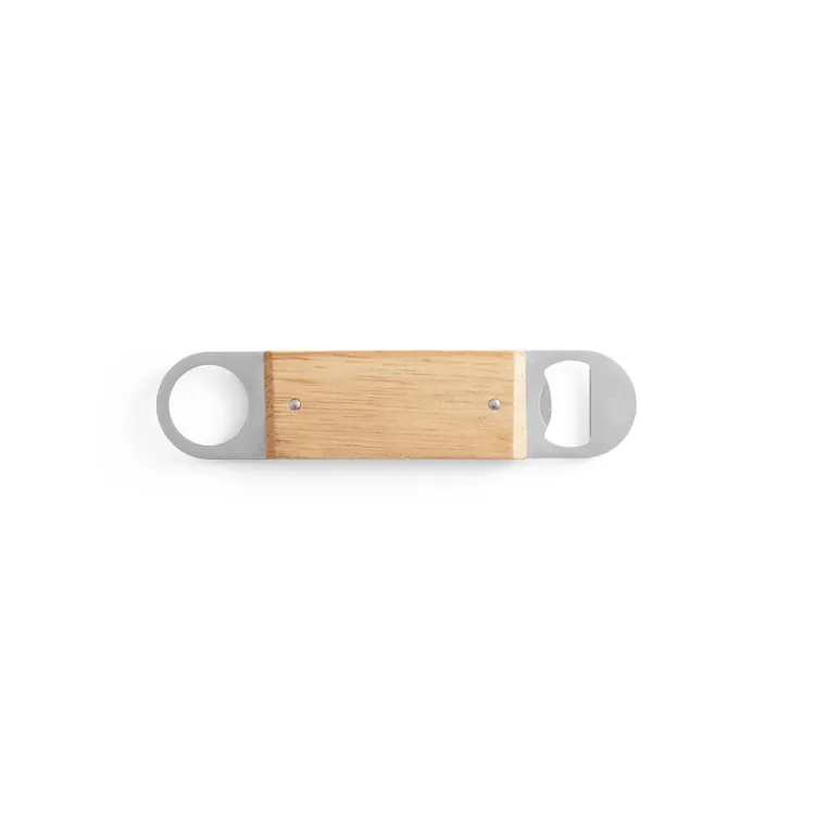 BAGGINS. Abridor de garrafas duplo em aço inox com corpo em bambu