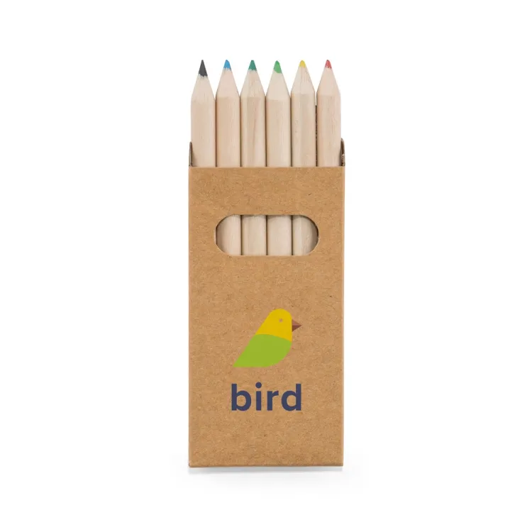 Caixa de cartão com 6 mini lápis de cor BIRD