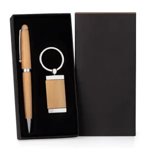 CANETA E CHAVEIRO EM METAL / BAMBU