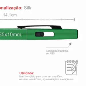 CANETA ESFEROGRÁFICA EM ABS COM TAMPA E PONTA TOUCH VERDE