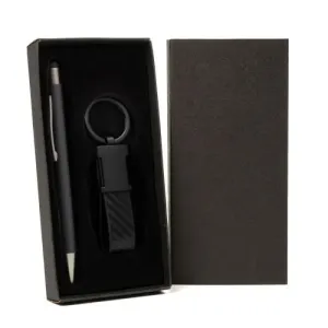 CANETA E CHAVEIRO EM METAL CINZA