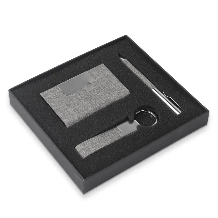Kit Escritório Porta Cartão, Chaveiro e Caneta Metálica