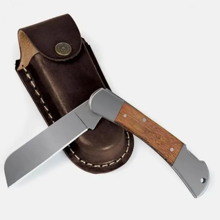 CANIVETE 3  CABO COM DETALHES EM MADEIRA E BAINHA EM COURO