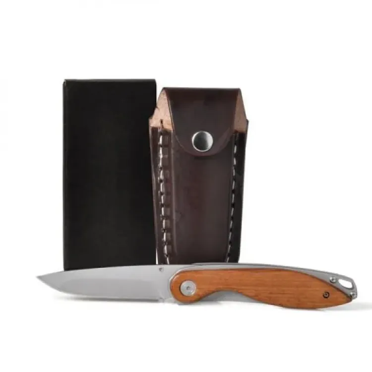 CANIVETE 3  COM CABO EM MADEIRA E BAINHA EM COURO