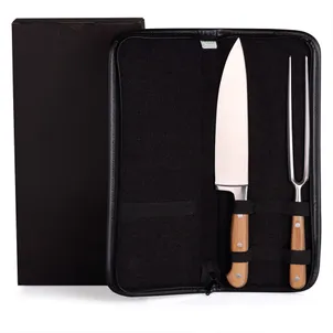 CONJ. DE GARFO E FACA 8" FORJADOS EM INOX / BAMBU COM ESTOJO - 3 PÇS