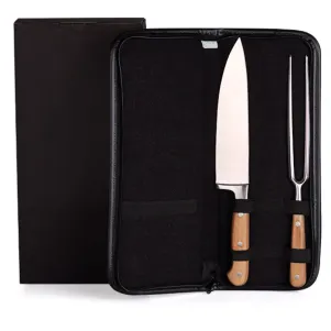 CONJ. DE GARFO E FACA 8" FORJADOS EM INOX / BAMBU COM ESTOJO - 3 PÇS