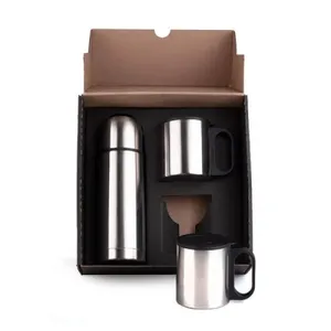 CONJ. DE GARRAFA E CANECA EM AÇO INOX  330/180 ML - 3 PÇS