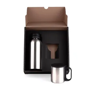 CONJ. DE GARRAFA E CANECA EM AÇO INOX 600/180 ML - 2 PÇS