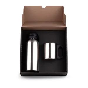 CONJ. DE GARRAFA E CANECA EM AÇO INOX  600/180 ML - 2 PÇS