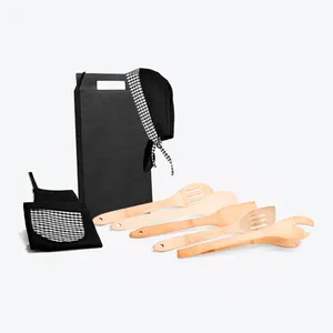 CONJ. DE UTENSÍLIOS EM BAMBU 30 CM E ACESSÓRIOS - 8 PÇS