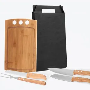 CONJ. PARA CHURRASCO/COZINHA EM BAMBU/INOX - 5 PÇS