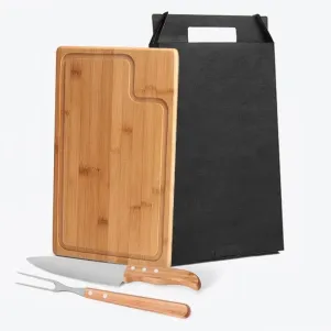 CONJ. PARA CHURRASCO EM BAMBU / INOX TEXAS - 3 PÇS