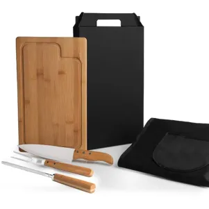 CONJ. PARA CHURRASCO EM BAMBU/INOX TEXAS - 5 PÇS