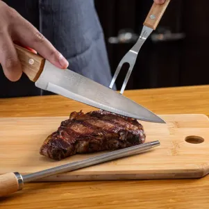 CONJ. PARA COZINHA EM BAMBU / MADEIRA / INOX - 4 PÇS