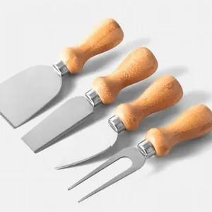 CONJ. PARA QUEIJO E FACA SANTOKU EM INOX / BAMBU / MADEIRA - 5 PÇS