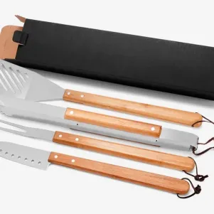 CONJUNTO BARBECUE EM INOX / BAMBU CABO LONGO UTILITY - 4 PÇS
