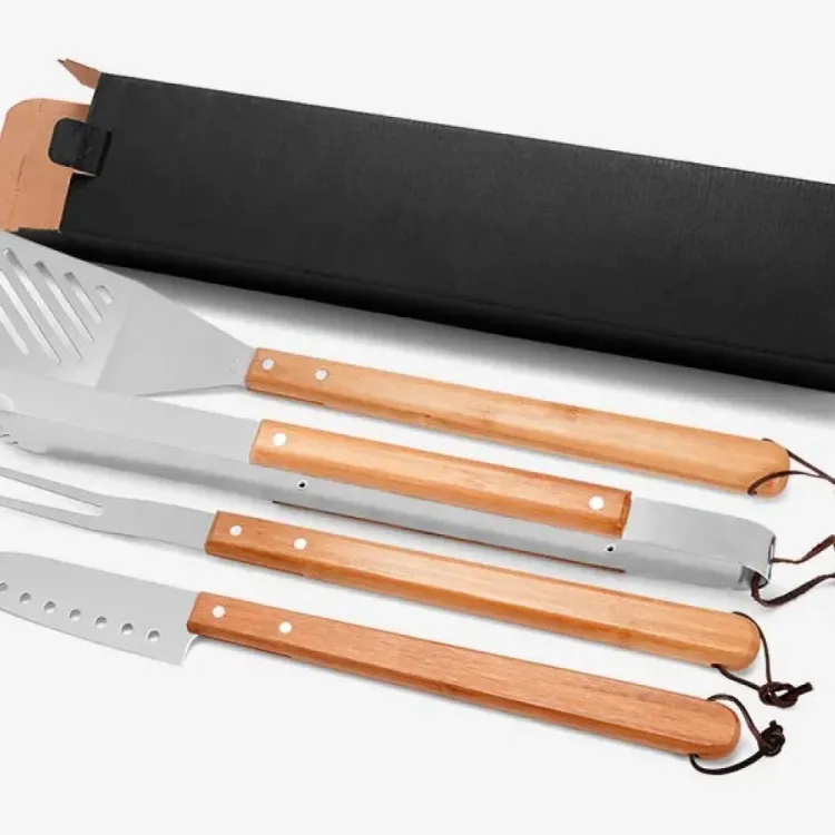 CONJUNTO BARBECUE EM INOX / BAMBU CABO LONGO UTILITY - 4 PÇS