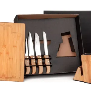 CONJUNTO PARA COZINHA COM CEPO EM BAMBU / INOX - 6 PÇS