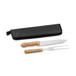 CUBAT. Kit churrasco em estojo em 210D com 2 utensílios em aço inox e madeira seringueira