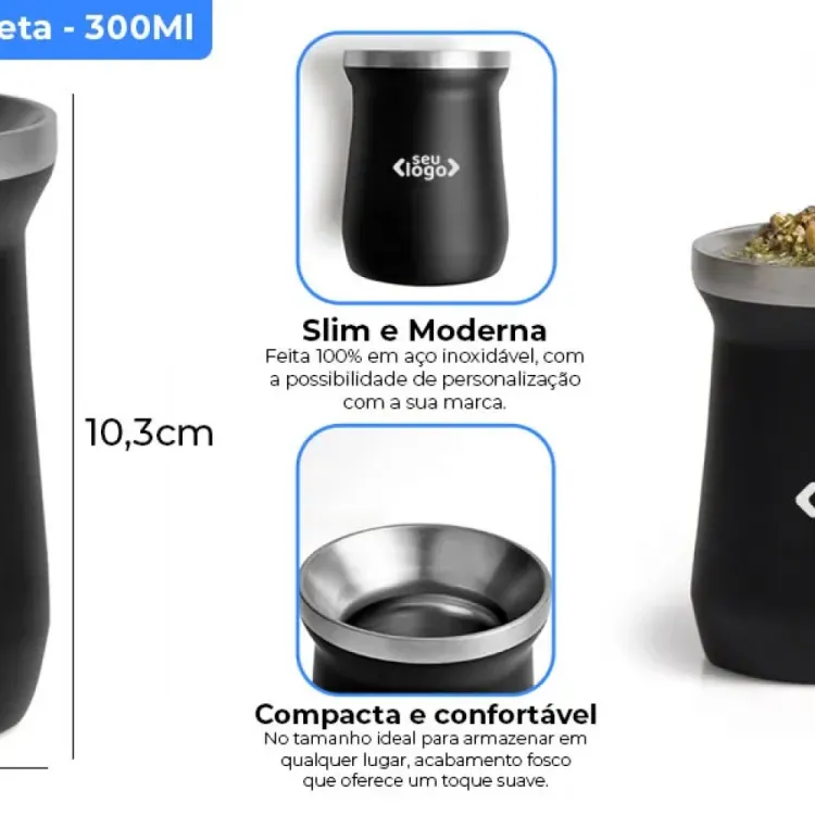 CUIA TÉRMICA EM AÇO INOX - PRETO - 300ML