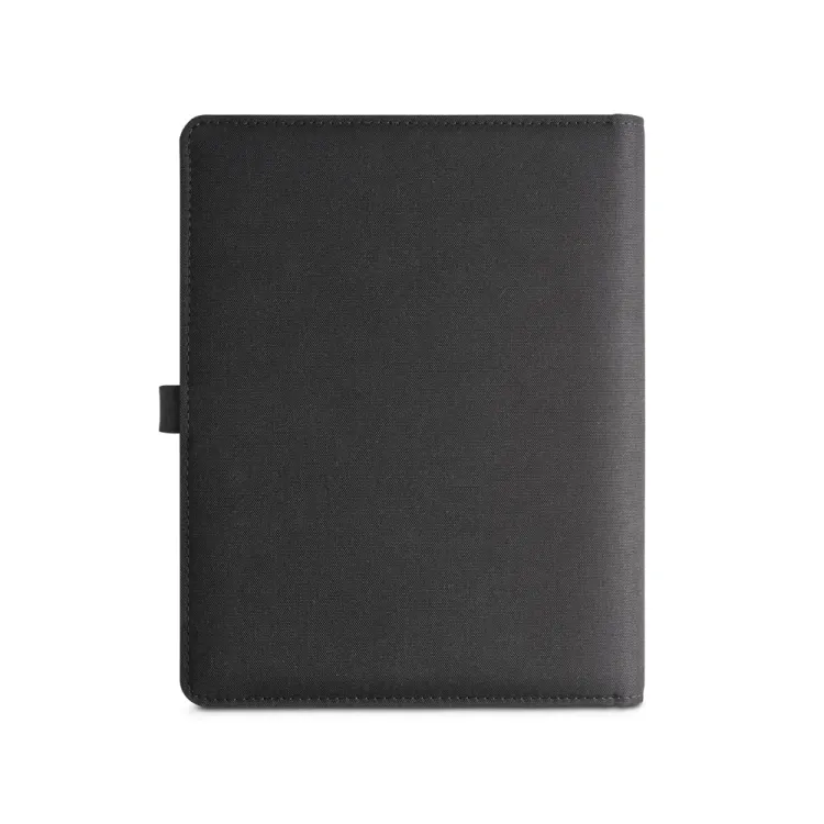 ELEVATE A5 FOLDER. Pasta A5 em 300D poliéster reciclado (100% rPET) com carregador wireless embutido 5000 mAh