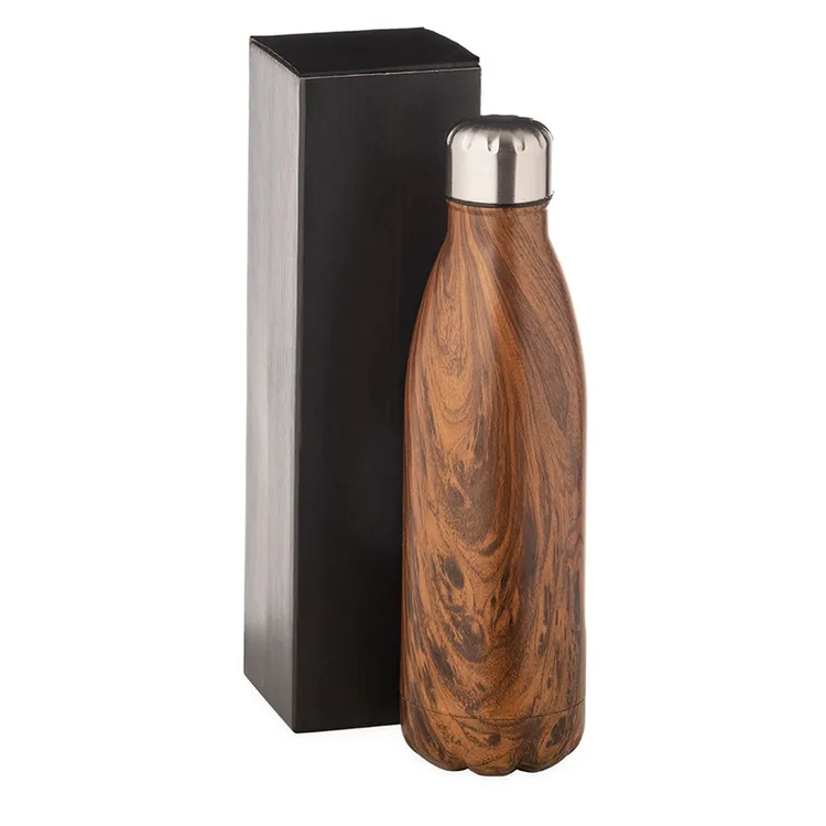 GARRAFA COM TAMPA EM AÇO INOX - AMADEIRADO - 750ML