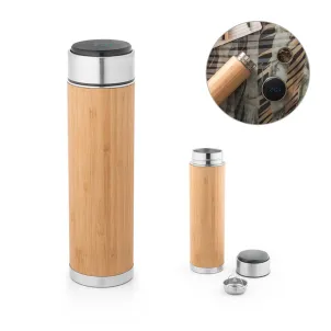 JOSHUA. Squeeze térmico em aço inox reciclado e bambu com termómetro digital 430 mL