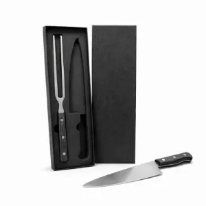 CONJ. DE FACA E GARFO PREMIUM EM MADEIRA / INOX - PRETO - 2 PÇS