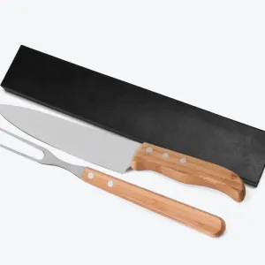 CONJ. DE GARFO E FACA 8" EM BAMBU / MADEIRA / INOX - 2 PÇS