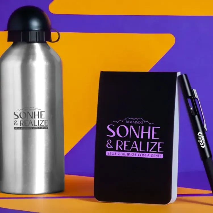 KIT COM SQUEEZE, CANETA E BLOCO - 3 PÇS