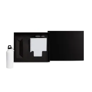 KIT COM SQUEEZE, CANETA E CADERNO - BRANCO - 3 PÇS