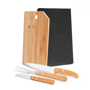 KIT COZINHA EM BAMBU COM FACAS E GARFO - 4 PÇS