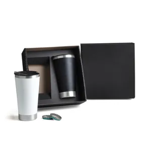 KIT DE COPOS TÉRMICOS EM AÇO INOX - 500ML - PRETO / BRANCO - 2 PÇS