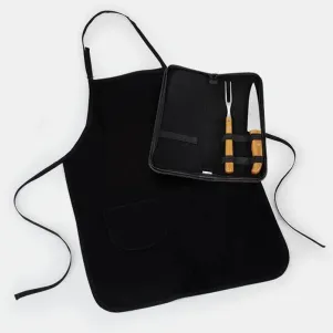 KIT GARFO, FACA INOX/BAMBU COM ESTOJO E AVENTAL - 4 PÇS