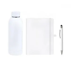 KIT GARRAFA, CADERNO E CANETA - BRANCO - 3 PÇS