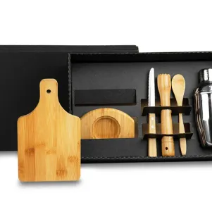 KIT PARA CAIPIRINHA EM BAMBU COM COQUETELEIRA - 6 PÇS