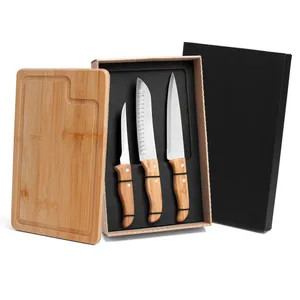 KIT PARA CHURRASCO / COZINHA EM BAMBU / INOX - 4 PÇS